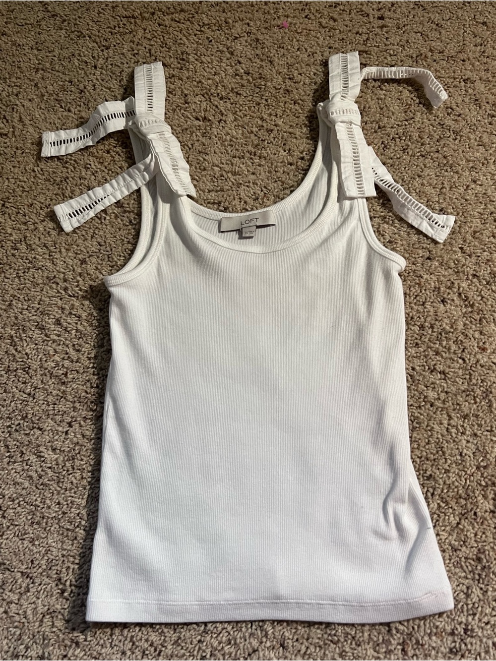 LOFT White Ribbed Tie-Shoulder Tank